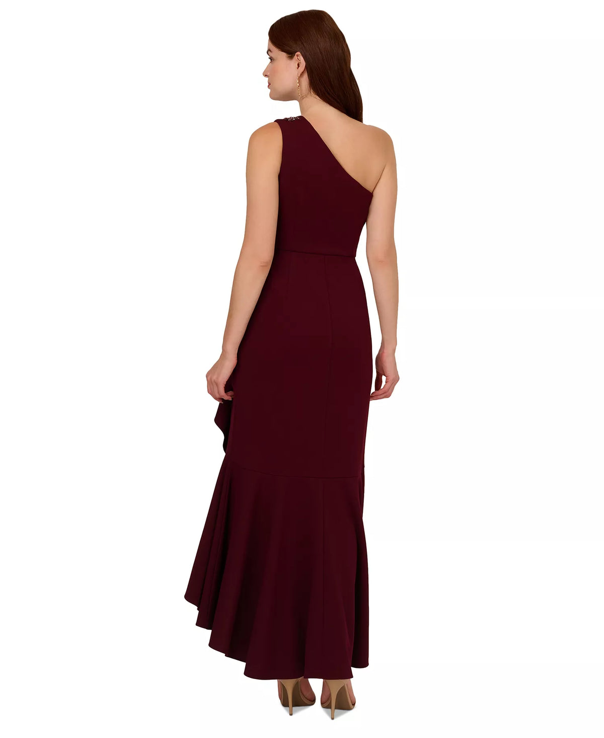 Women's Beaded One-Shoulder Crepe Gown