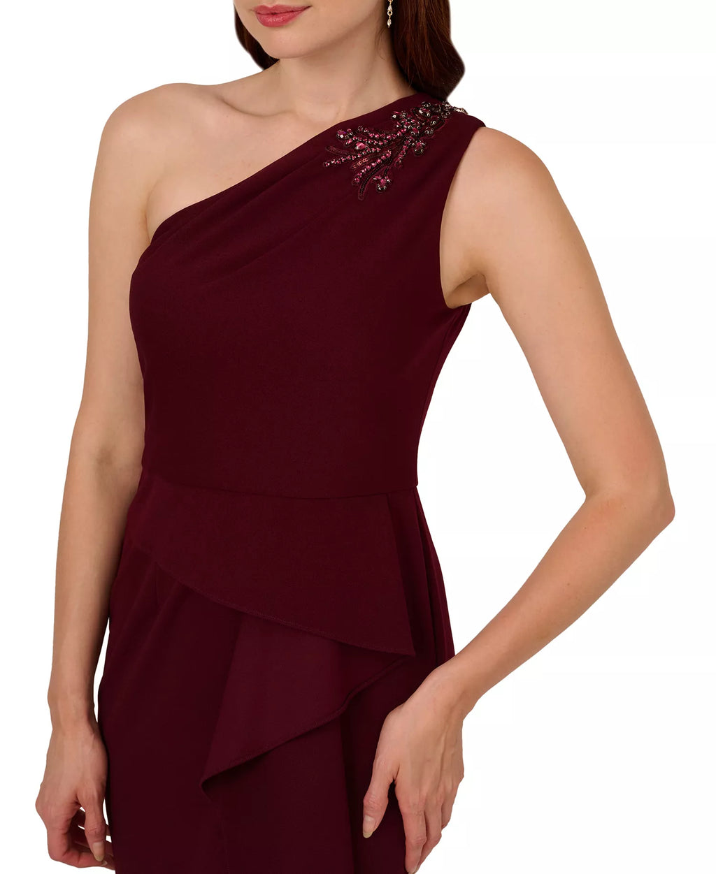 Women's Beaded One-Shoulder Crepe Gown